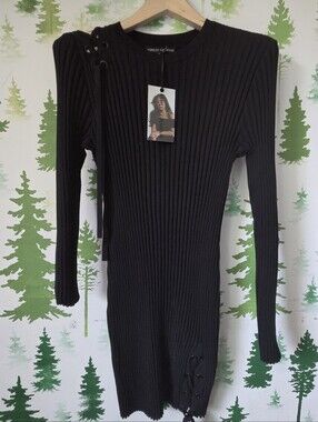 Ashley Graham Black Ribbed Knit Sweater Dress